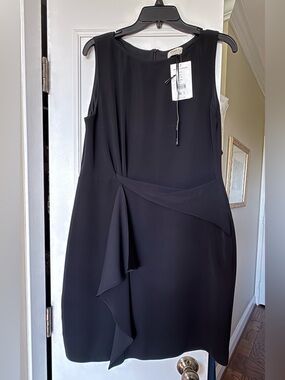 Black Sleeveless Sheath Dress with Draped Detail